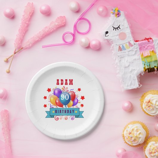第90誕生日のお祝いのカラフルの気球C01IZ ペーパープレート (パーティー)