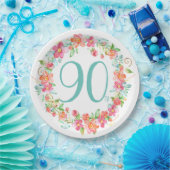 第90誕生日のかわいらしい水彩画の花のパーティー ペーパープレート (パーティー)