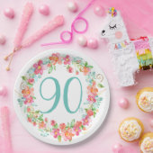 第90誕生日のかわいらしい水彩画の花のパーティー ペーパープレート (パーティー)