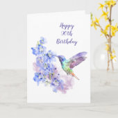 第90誕生日のハチドリの鳥のヒエンソウを消して下さい カード (黄色い花)