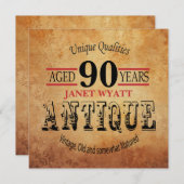 第90誕生日のパーティの招待状|のヴィンテージ- DIYの年齢 招待状 (正面/裏面)