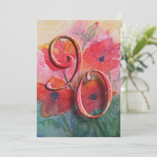 第90誕生日のパーティの招待状-ケシ 招待状 (スタンド正面)