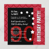 第90誕生日のモダンで赤くおよび黒くおもしろいなD90A 招待状 (正面/裏面)