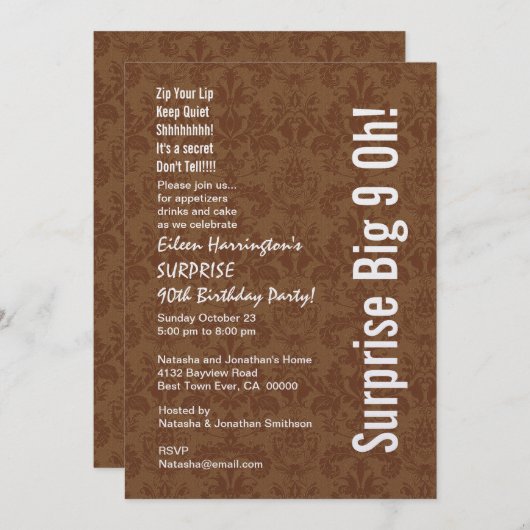 第90誕生日のモダンなワインおよび白いA01を驚かして下さい 招待状 (正面/裏面)