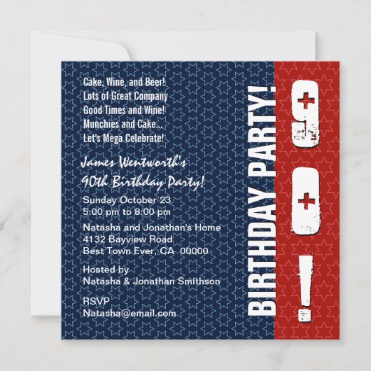 第90誕生日のモダンな赤白青はW302を主演します 招待状 (正面)