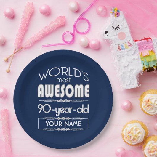 第90誕生日の世界の最も最高のですばらしい濃紺 ペーパープレート (パーティー)