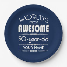 第90誕生日の世界の最も最高のですばらしい濃紺 ペーパープレート