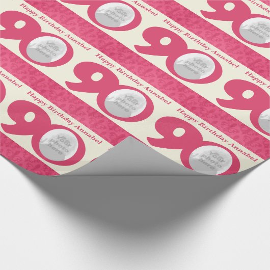 第90誕生日の写真のおもしろいのクリームのピンクに包むこと ラッピングペーパー (角)