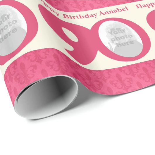 第90誕生日の写真のおもしろいのクリームのピンクに包むこと ラッピングペーパー (ロールコーナー)