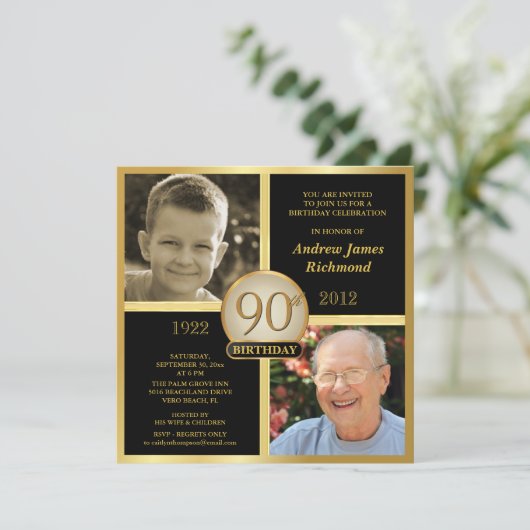 第90誕生日の招待状そして及び今2つの写真 招待状 (スタンド正面)