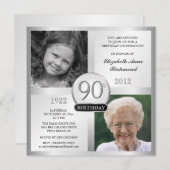 第90誕生日の招待状にそして及び今写真銀を着せて下さい 招待状 (正面/裏面)