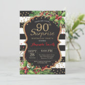 第90誕生日の招待状のクリスマスの金ゴールドを驚かして下さい 招待状 (スタンド正面)