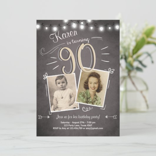 第90誕生日の招待状のヴィンテージ90の誕生日 招待状 (スタンド正面)