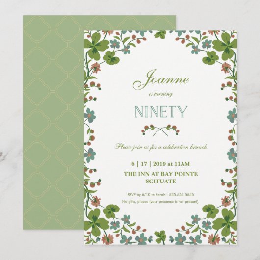 第90誕生日の招待状、Ninetiethヴィンテージのスタイル 招待状 (正面/裏面)