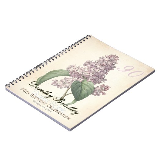 第90誕生日の植物のヴィンテージの薄紫の来客名簿 ノートブック (左側)