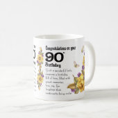 第90誕生日の黄色バラおよび蝶ギフトのマグ、 コーヒーマグカップ (正面右)