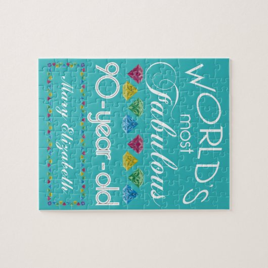 第90誕生日ほとんどのすばらしくカラフルな宝石のターコイズ ジグソーパズル (横)