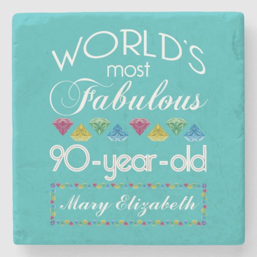 第90誕生日ほとんどのすばらしくカラフルな宝石のターコイズ ストーンコースター (正面)