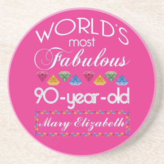 第90誕生日ほとんどのすばらしくカラフルな宝石のピンク コースター (正面)
