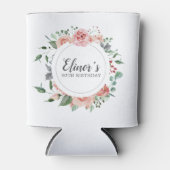 第90誕生日エレガントピンクローズフローラ 缶クーラー (正面)