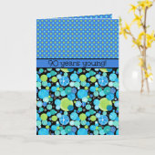 第90誕生日カード：予測できな月と水玉模様 カード (黄色い花)