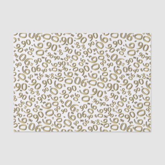 第90誕生日クールな数パターン金ゴールドおよび白 薄葉紙 (正面)