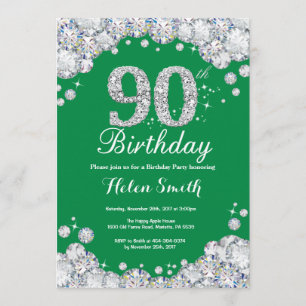 第90誕生日グリーン&シルバーダイヤモンド 招待状