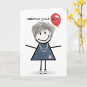 第90誕生日スティックスフィギュア赤気球ガール9 カード (黄色い花)