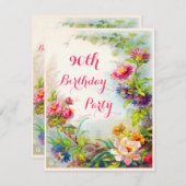 第90誕生日ダリアスアンドペニーズガーデビクトリアンン 招待状 (正面/裏面)