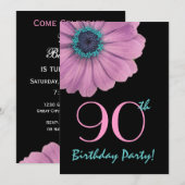 第90誕生日テンプレート-ピンクデイジー 招待状 (正面/裏面)