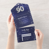 第90誕生日ネイビーブルー銀星rsvp オールインワン招待状 (貼ってはがせる)