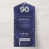 第90誕生日ネイビーブルー銀星rsvp オールインワン招待状 (内側)