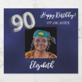 第90誕生日ネイビー写真 スパークリングワインラベル (シングルラベル)