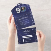 第90誕生日ネイビー青写真シルバースターズrsvp オールインワン招待状 (貼ってはがせる)