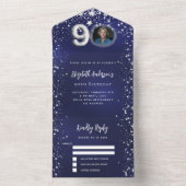 第90誕生日ネイビー青写真シルバースターズrsvp オールインワン招待状 (内側)