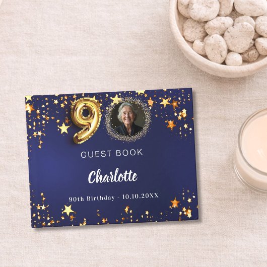 第90誕生日ネイビー青金ゴールド星写真 ゲストブック