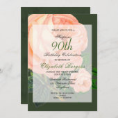 第90誕生日バラパーソナルモノグラム誕生日 招待状 (正面/裏面)