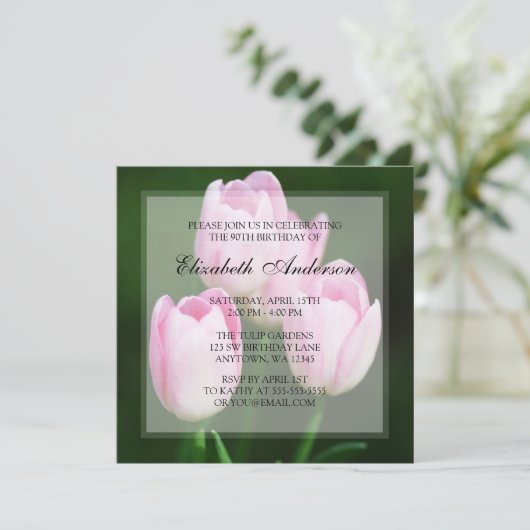 第90誕生日ピンかわいらしクチューリップスパーティー 招待状 (スタンド正面)