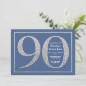 第90誕生日ブルーアンドシルバーグリッター 招待状 (スタンド正面)