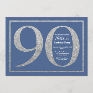 第90誕生日ブルーアンドシルバーグリッター 招待状