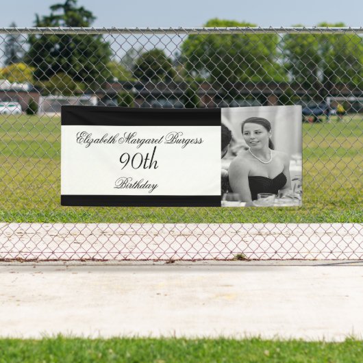第90誕生日写真エレガントパーソナル白黒 横断幕 (インサイチュ)