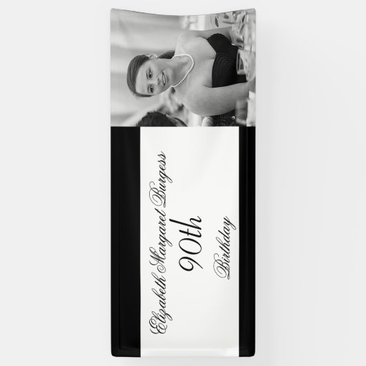 第90誕生日写真エレガントパーソナル白黒 横断幕 (縦)