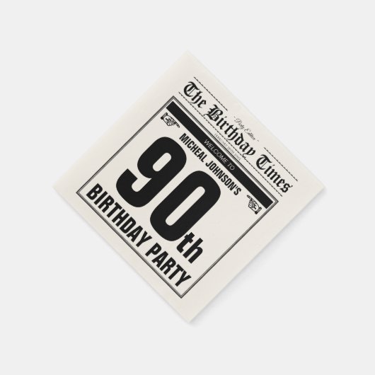 第90誕生日古新聞ヴィンテージカスタムパーティー スタンダードカクテルナプキン (角)
