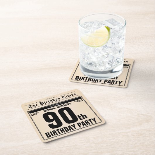 第90誕生日古新聞ヴィンテージカスタム スクエアペーパーコースター (インサイチュ)