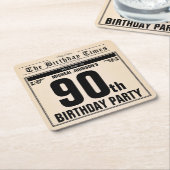 第90誕生日古新聞ヴィンテージカスタム スクエアペーパーコースター (アングル)