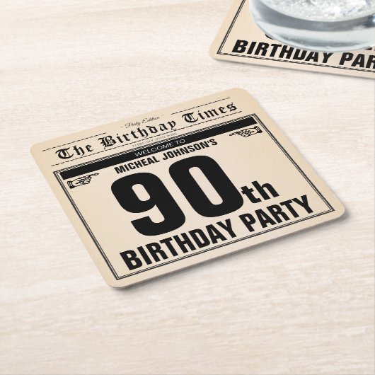 第90誕生日古新聞ヴィンテージカスタム スクエアペーパーコースター (アングル)