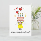 第90誕生日招待状女性ケーキユーモア 招待状 (スタンド正面)