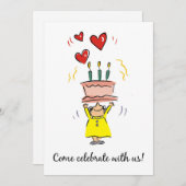 第90誕生日招待状女性ケーキユーモア 招待状 (正面/裏面)