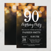 第90誕生日招待状金ゴールドグリッター 招待状 (正面/裏面)