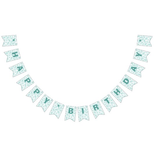 第90誕生日数パターンティール(緑がかった色)および白 バンティングフラッグ (全)